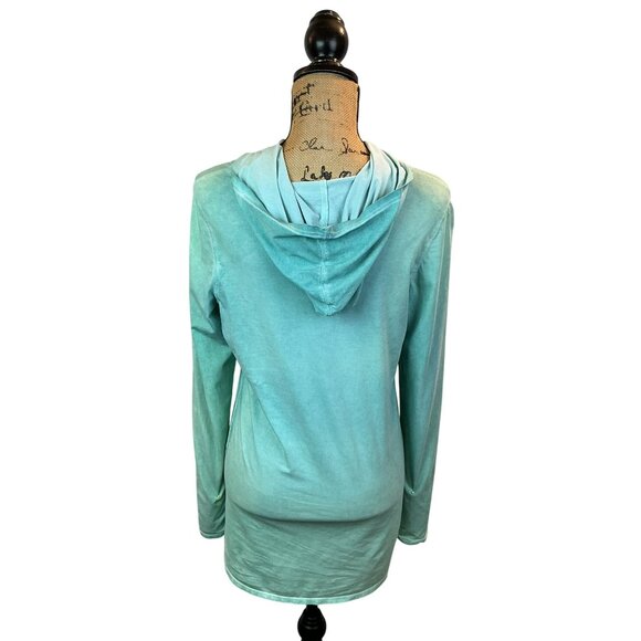 Peruvian Connection Long-Sleeve Lightweight Hooded Tunic Top Aqua Womens Medium - Picture 2 of 8
